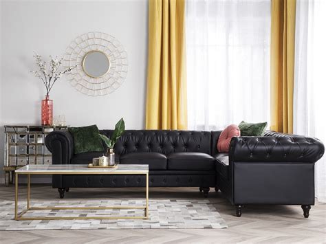 Black Leather Chesterfield Corner Sofa | Cabinets Matttroy