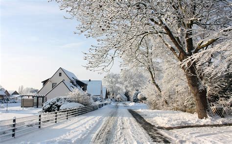 Village town snow landscape, thick snow, road, houses, trees wallpaper | travel and world ...