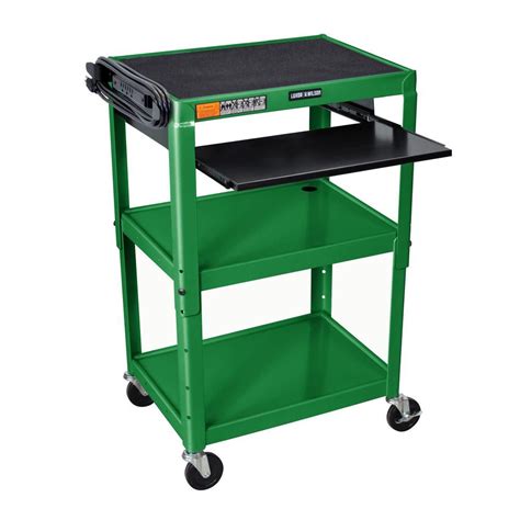 Luxor Adjustable Height 24 in. Steel A/V Cart with Pullout Tray in Green-AVJ42KB-GN - The Home ...