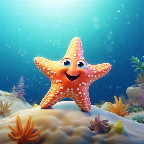 Premium AI Image | Cute Starfish at the Bottom of the Sea 3D Rendering Cartoon IllustrationAi