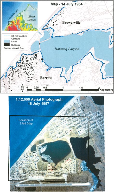 Map of the Barrow area from 1964 and aerial photograph of Barrow from... | Download Scientific ...