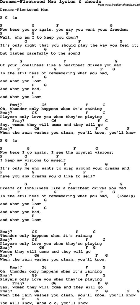 Love Song Lyrics for:Dreams-Fleetwood Mac with chords.