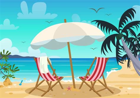 Download Vector - Deck Chair and Beach Landscape Vector - Vectorpicker