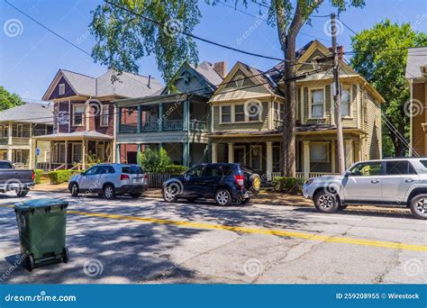 Beautiful Street with Cars and Historic Houses in Old Fourth Ward ...