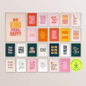 Typography Quotes Wall Art Print Bundle Retro Print Eclectic Gallery Wall Set of 24 Word Art ...