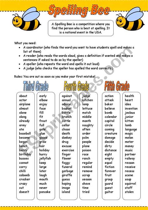 Spelling Bee - ESL worksheet by Mulle