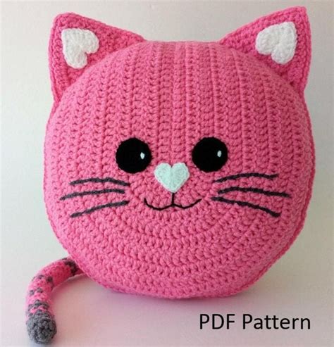 Cat Pillow - Cushion CROCHET PATTERN - crochet patterns for animal pillows - Kids Birthday ...