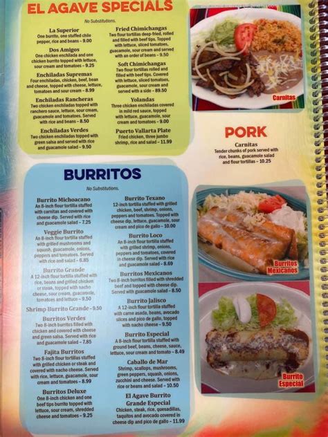 Menu at El Agave restaurant, Pickens