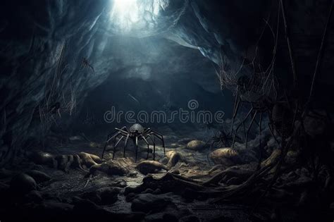 Spider in Cave, Halloween Concept, 3d Illustration AI Generated Stock ...