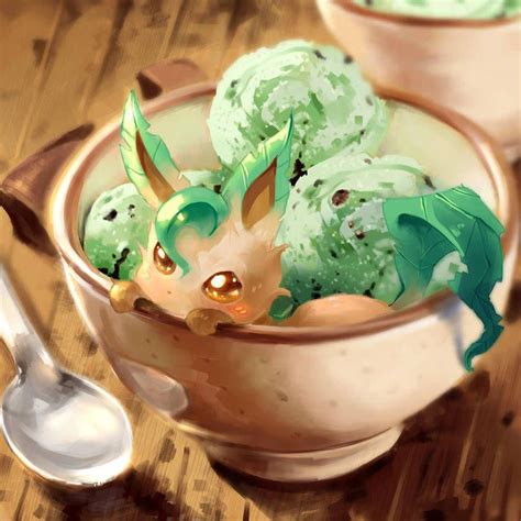 Another cute #pokemon dessert! Leafeon eeveelution fanart by veetasoy on deviantart 💚 It's so ...