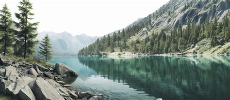 Premium AI Image | summer scenery of mountain lake