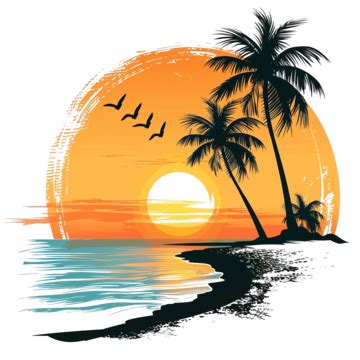 Vector Of Sunset Tropical Beach Natural Scenery, Palm, Hawaii, Island PNG Transparent Image and ...