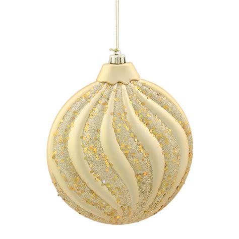 6 inch Matte-Glitter Flat Christmas Ball Ornament: Gold | M112308