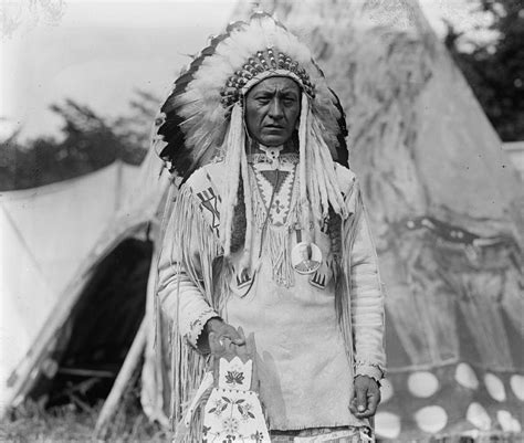 Native American Chief in Traditional Clothing and Feathered Bonnet Painting by