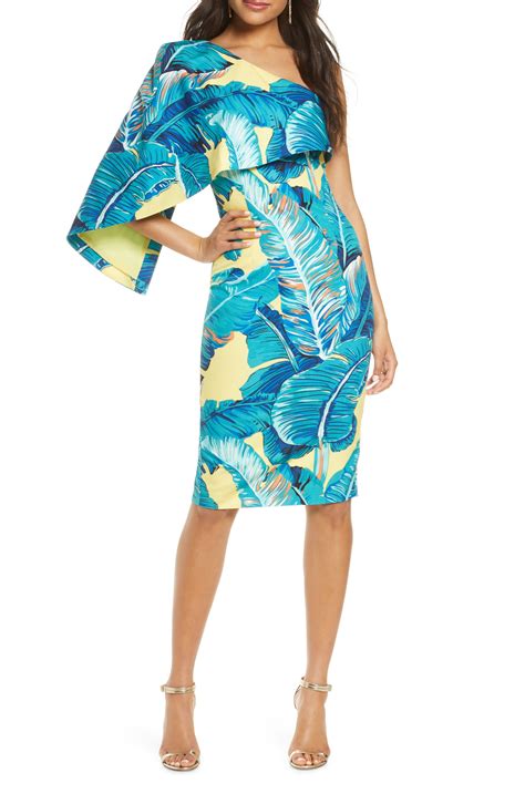 Lavish Alice Palm Print One-Shoulder Cape Sheath Dress | Nordstrom | Fashion clothes women ...