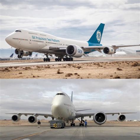 Boeing 777 GE9X engine on General Electric Boeing 747 engine test platform aircraft : aviation