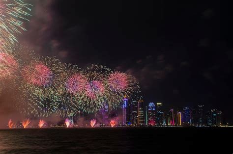 Premium Photo | Fireworks in the doha corniche doha qatar