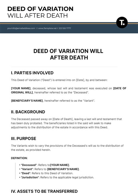 Free Deed Of Variation Will After Death Template - Edit Online ...