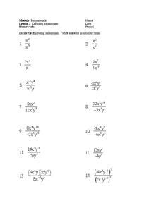 2020 Dividing Polynomials By Monomials Worksheet With Answers Doc