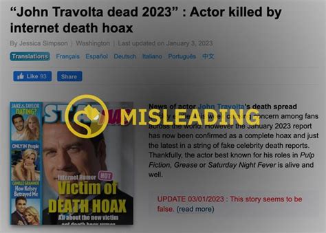 John Travolta Is Not Dead, Despite Multiple Online Death Hoaxes | Snopes.com