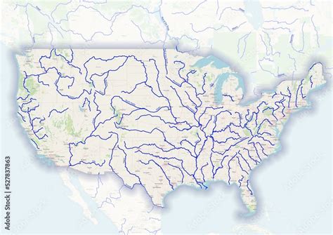 United States of America physical map with important rivers the capital ...