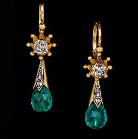 Antique Byzantine Style Emerald Diamond Gold Drop Earrings - Antique Jewelry | Vintage Rings ...