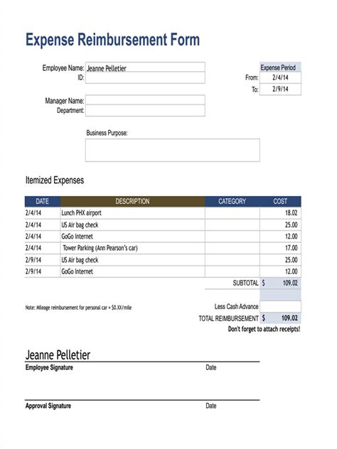 Sample Expense Reimbursement Form ~ Excel Templates