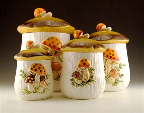 Mushroom Design Stoneware Kitchen Canisters : Useful Storage Kitchen ...