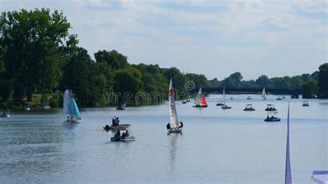 Germany, Munster, Circa 2022. Yachts and Catamarans Sail on Lake Aasee Near the Yacht Club Stock ...