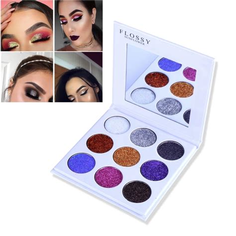 9 Color Glitter Eye Shadow Bright Rainbow EyeShadows Cosmetic Make up Pressed Glitters Diamond ...