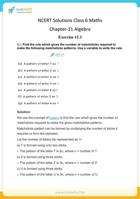 NCERT Solutions for Class 6 Maths Chapter 11 Algebra - Download free PDF