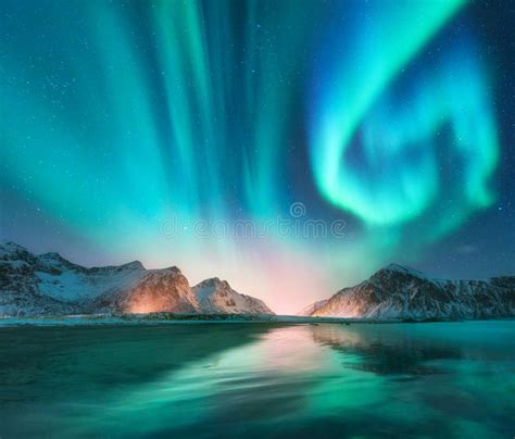 Aurora Borealis in Lofoten Islands, Norway Stock Image - Image of beach, beautiful: 115004447