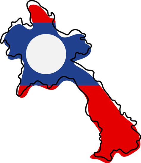 Stylized outline map of Laos with national flag icon. Flag color map of ...