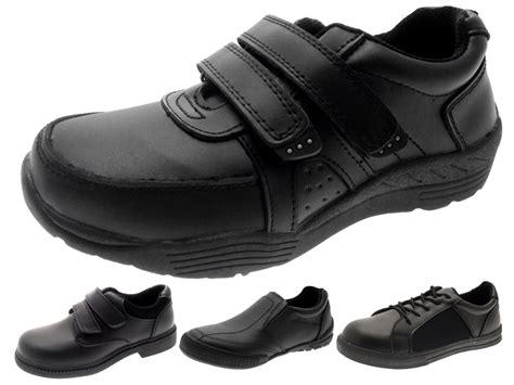 Kids Boys Black Leather School Shoes Lace Up Slip On Sports Trainers Size UK 8-6 | eBay