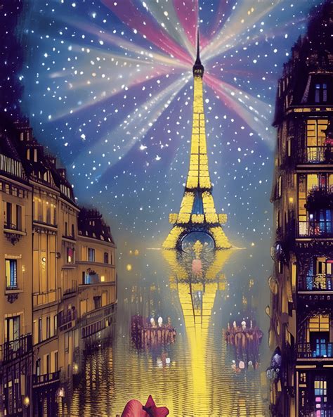 Paris Lights at Night Romantic Abstract Clematis · Creative Fabrica