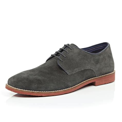 River island Dark Grey Suede Formal Shoes in Gray for Men (grey)