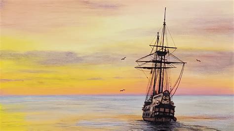 Sunset Ship Acrylic Painting LIVE Tutorial - YouTube