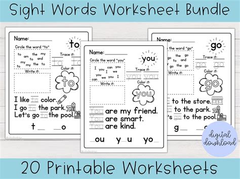 Sight Words Worksheets Bundle Printable Sight Word - Etsy