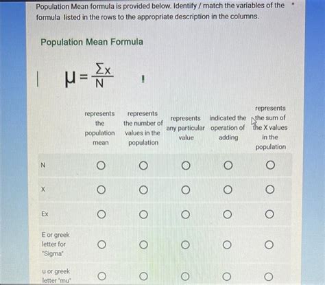 Solved Population Mean formula is provided below. Identify / | Chegg.com