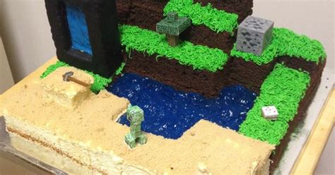 Minecraft cake - with Nether portal, Herobrine and of course, cake ...