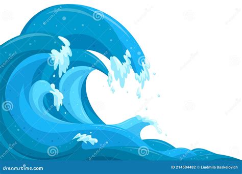 Tsunami Waves Background. Flood Ocean Waves In Cartoon Style. Vector ...