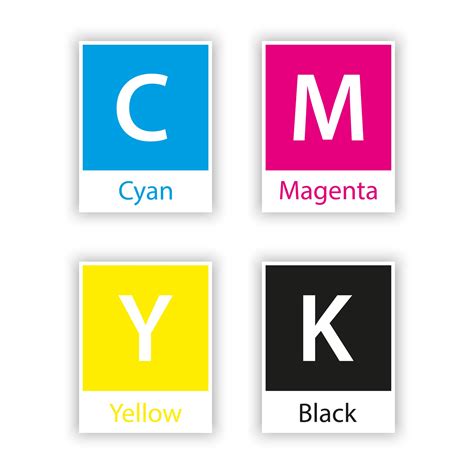 Separate swatch in cmyk color with color name isolated on white ...