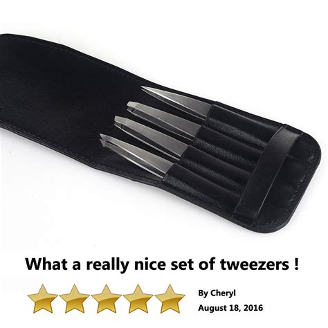 Tweezers Set 4-Piece Professional Stainless Steel Tweezers Gift with ...