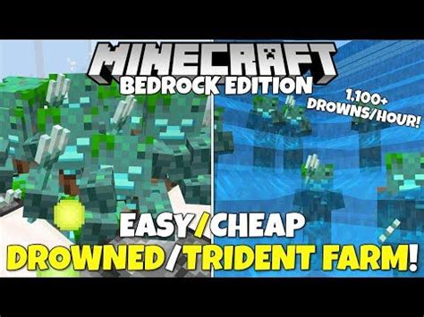 Minecraft Bedrock: Improved DROWNED & TRIDENT Farm! 1,100+ Drowns/Hour Tutorial! MCPE Xbox PC ...