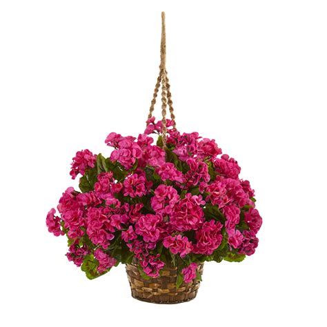 Nearly Natural Geranium Hanging Basket Artificial Plant UV Resistant (Indoor/Outdoor) - Walmart ...