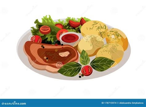 Vector Illustration of a Plate with Food Stock Vector - Illustration of color, dener: 178715974