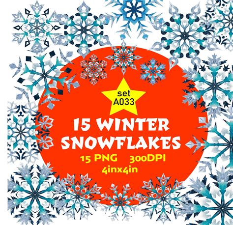 15 Winter Snowflakes, Digital Images, Instant Download, High Quality ...