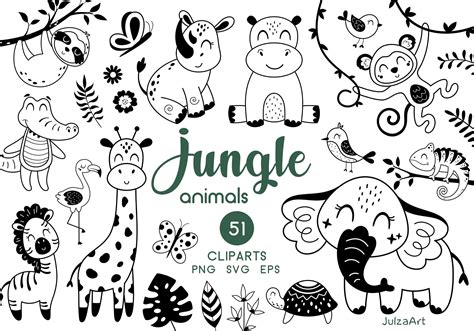 Black And White Clipart Jungle Theme