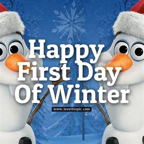 happy first day of winter with snowman and penguin holding an arrow in ...