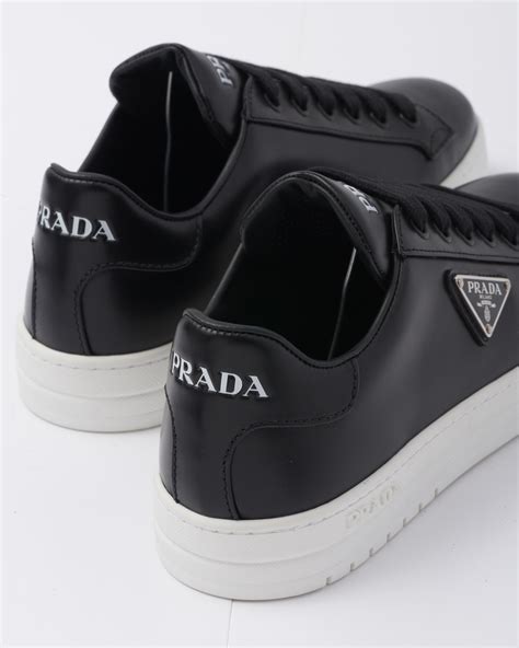 Black/white Downtown brushed leather sneakers | Prada